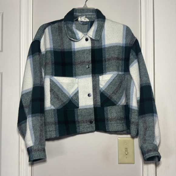 FOR THE REPUBLIC Plaid Cropped Shirt Jacket Snap Medium - Picture 6 of 13